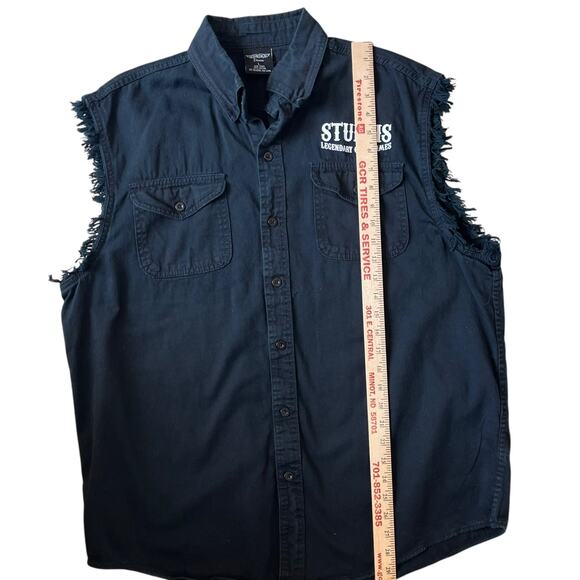 Sturgis Sleeveless Shirt Men Size Large Black Motorcyle Rally Raw Edge Button Up - Picture 10 of 10